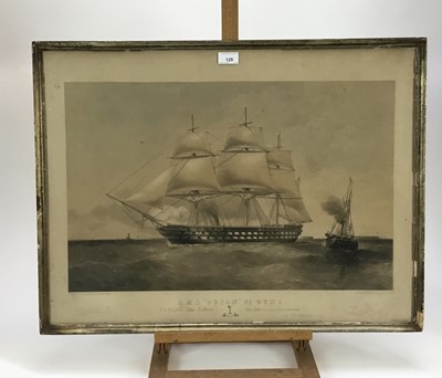 Lot 129 - Victorian black and white lithograph by T. G. Dutton - H.M.S. "Orion", 91 Guns, published by Day & Son, circa 1854, 52cm x 70cm, in glazed gilt frame