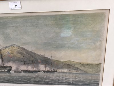 Lot 131 - Early Victorian aquatint part printed in colours with hand colouring by Henry Papprill after W. Joy - 'This View of the Successful Attack of Her Majesty's combined forces upon the Heights of Chusan...