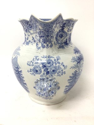 Lot 70 - Large Victorian blue and white wash jug decorated with tyrolean landscapes, 29cm high