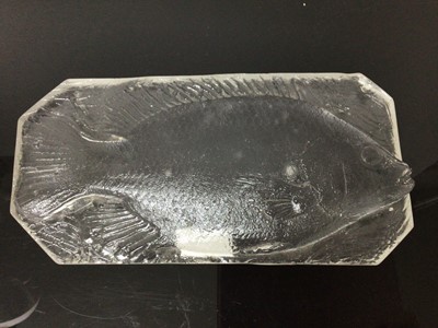 Lot 55 - Unusual moulded frosted glass fish plaque, with canted corners, 28cm across