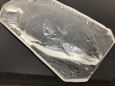 Lot 55 - Unusual moulded frosted glass fish plaque, with canted corners, 28cm across