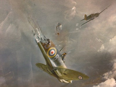 Lot 943 - Frank Wotton, limited edition aviation print 'Bader Bale Out' No. 220 of 850, signed by the artist and Douglas Bader, in a glazed frame 67.5 x 60cm overall