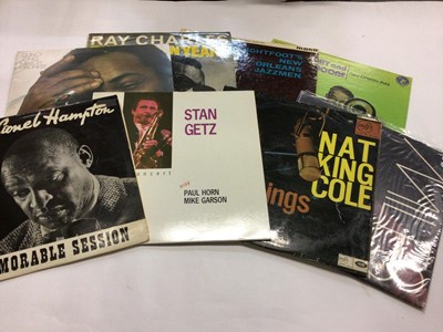 Lot 2289 - Jazz LP records (approx 100) including Miles Davis, Stan Getz, Ray Charles, Lionel Hampton, Earl Hines, Courtney Pine, Ben Webster and Sonny Rollins. Condition vary.