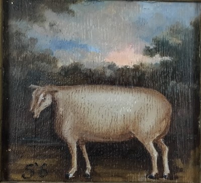 Lot 206 - English School, oil on panel - Prize Sheep, 14cm square,in gilt frame