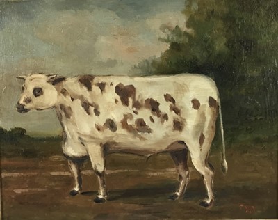 Lot 207 - English School, oil on panel - Cow in Landscape, 22cm x 27.5cm, framed