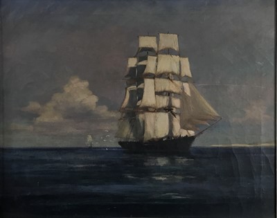 Lot 216 - Fid Harnack RSMA (1897-1983) - oil on canvas depicting a ship at sea, unsigned, 40cm x 50cm.