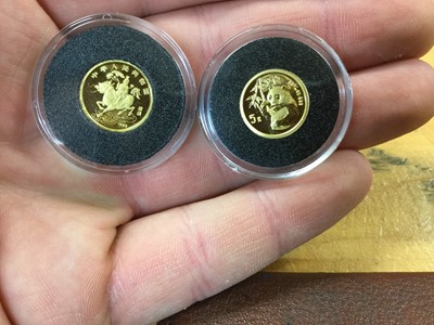 Lot 428 - World - Westminster 'The Smallest Gold Coins in the World' to include examples from Canada 'Maple Leafs' x 2, China 'Giant Panda' and 'Unicorn', Cook Islands 'Diana Princess of Wales', Guernsey £5...