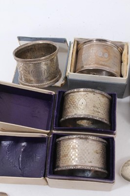 Lot 190 - Pair of George V silver napkin rings, together with a silver mustard pot, silver flatware and silver mounted watch case (various dates and makers)