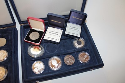 Lot 433 - World - Westminster cased mixed coinage to include G.B. Silver Britannia, Guernsey Millennium 2000 silver proof 'Collar' 1999, Gibraltar 'Two Penny Blue' titanium £5 coin 2000 (N.B. wt. 10gm). Isle...