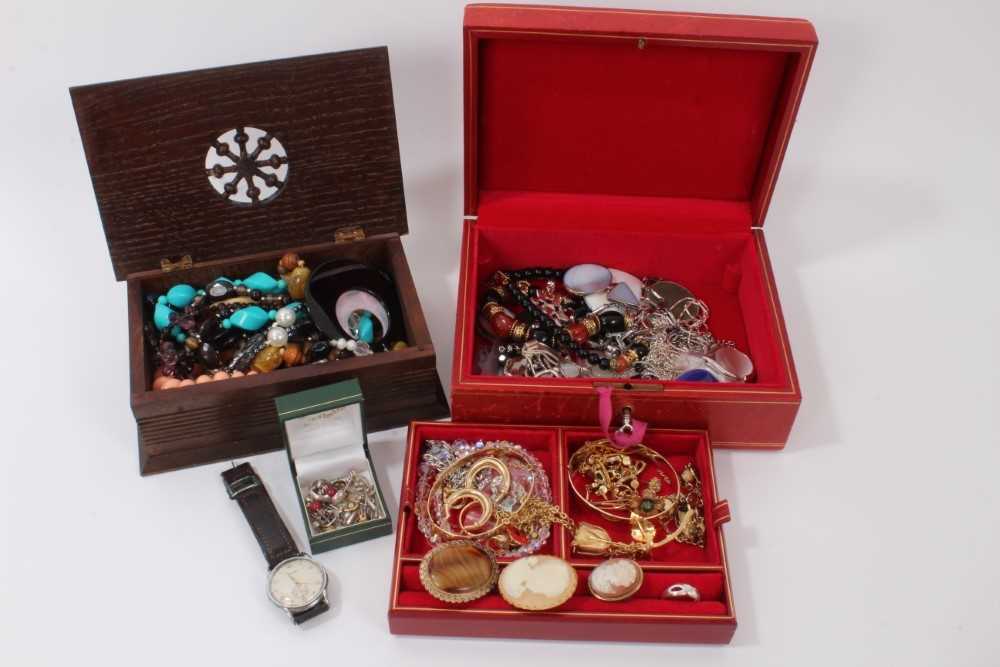 Lot 205 - Collection of costume jewellery to include silver ring, cameo brooch in silver mount, bead necklaces and other jewellery