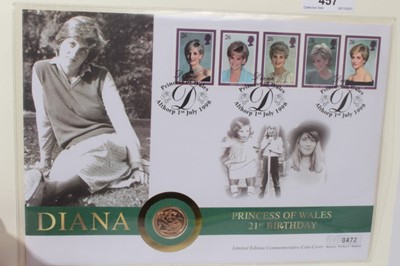 Lot 457 - G.B. - Gold Sovereign coin cover 'Princess of Wales 21st Birthday' 1982 UNC (1 coin)