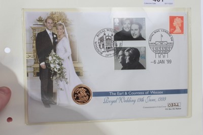 Lot 461 - G.B. - Gold proof Sovereign coin cover 'The Earl & Countess of Wessex - Royal Wedding' 1999 (1 coin)