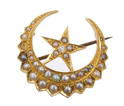 Lot 598 - Victorian crescent moon and star brooch