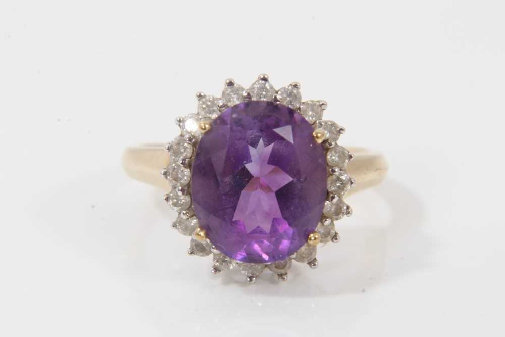 Lot 244 - 9ct gold amethyst and diamond cluster ring