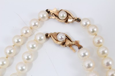 Lot 249 - Mikimoto cultured pearl necklace and matching bracelet with 9ct gold clasps