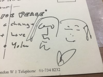 Lot 1441 - John Lennon and Yoko Ono original hand drawn on signed postcard with provenance