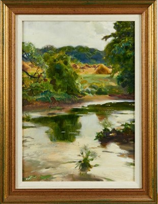 Lot 1108 - *David Jagger (1891-1958) oil on board- River landscape, signed