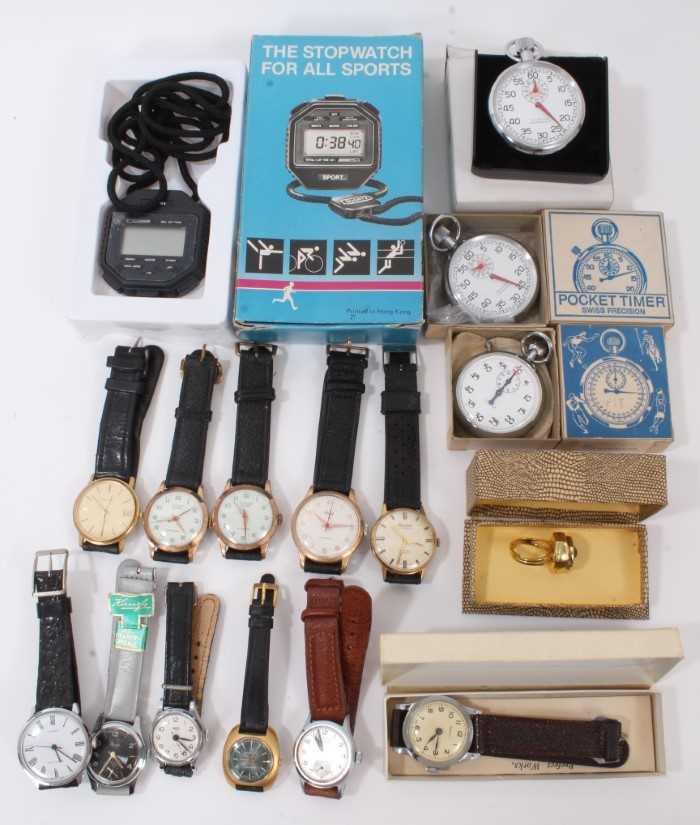 Lot 227 - Vintage new old stock gentleman's Newmark wristwatch in box, together with other wristwatches to include Paul Jobin, Poasis, Denby and various stopwatches