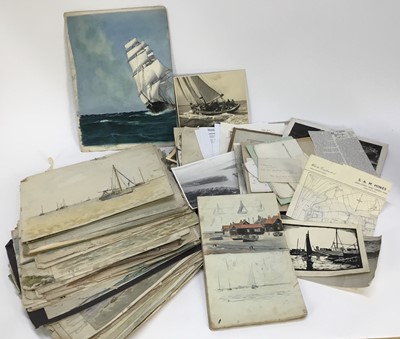 Lot 224 - Fid Harnack RSMA (1897-1983) - group of works on paper and related ephemera to include unframed watercolours, sketches, sketch book, exhibition programmes, etc