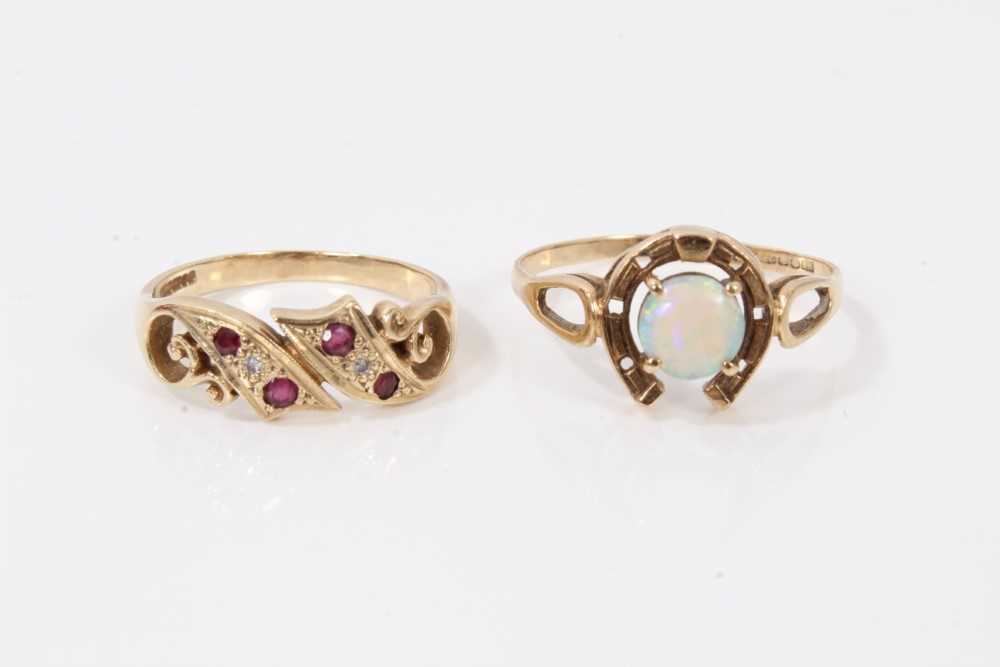 Lot 267 - 9ct gold horseshoe opal ring and 9ct gold ruby and diamond ring