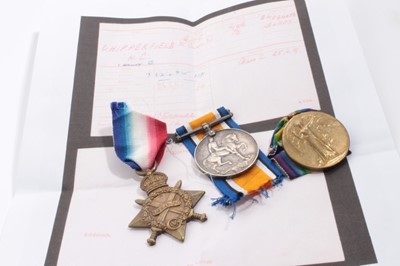 Lot 951 - First World War 1914-15 Star Trio comprising 1914 - 15 Star named to S4-094658 L. CPL. H. C. Chipperfield A.S.C. together with War and Victory medals named to S4-074658 A. CPL. H. C. Chipperfield A...