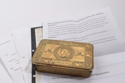 Lot 968 - First World War Princess Mary Gift Tin with Bullet pencil and original slip 'I herewith enclose one Princess Mary's Gift Brass Box'., the tin engraved to underside '7331 SGT. B. McGowan B Coy 2 Lei...