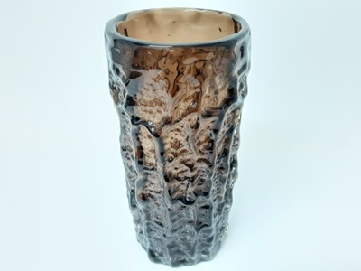 Lot 1246 - Large Whitefriars cinnamon textured bark vase, together with a small ruby textured bark vase