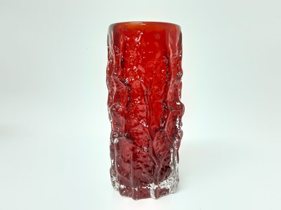 Lot 1246 - Large Whitefriars cinnamon textured bark vase, together with a small ruby textured bark vase