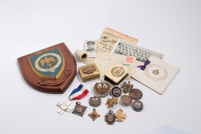 Lot 969 - Essex Regiment Interest- collection of various items to include a Regimental wall crest, silver general service cross, Essex Regiment fobs, badges, sweetheart brooches and other items.