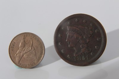 Lot 467 - U.S. - AE Cents to include 'Braided Hair' 1851 G.V.F. and 'Flying Eagle' 1857(N.B. reverse - small discolouration mark below the word 'cent') otherwise AU (2 coins)