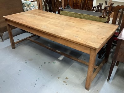 Lot 909 - Large pine dining table with single drawer and two rustic leaves