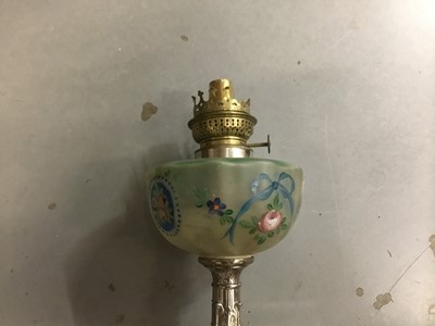 Lot 180 - Silver plated and coloured glass oil lamp