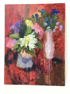 Lot 108 - Annelise Firth (b.1961) oil on board - still life summer flowers, signed and dated 2020 verso, 40cm x 30cm, unframed