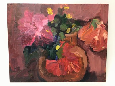 Lot 110 - Annelise Firth (b.1961) oil on board - still life summer flowers, signed and dated 2021 verso, 24cm x 30cm, unframed