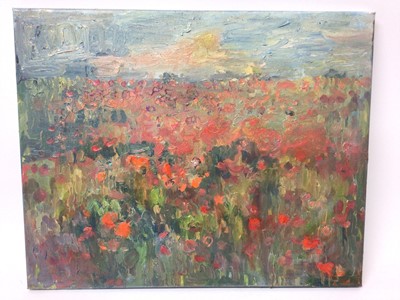 Lot 112 - Annelise Firth (b.1961) oil on canvas - Poppy Field, signed and dated 2021 verso, 40cm x 50cm, unframed