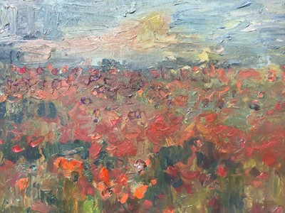 Lot 177 - Annelise Firth (b.1961) oil on canvas - Poppy Field, signed and dated 2021 verso, 40cm x 50cm, unframed