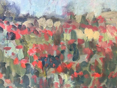 Lot 178 - Annelise Firth (b.1961) oil on canvas - Poppy Field, signed and dated 2021 verso, 40cm x 50cm, unframed