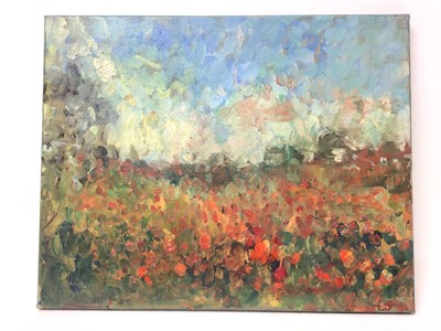 Lot 114 - Annelise Firth (b.1961) oil on canvas - Poppy Field, signed and dated 2021 verso, 40cm x 50cm, unframed