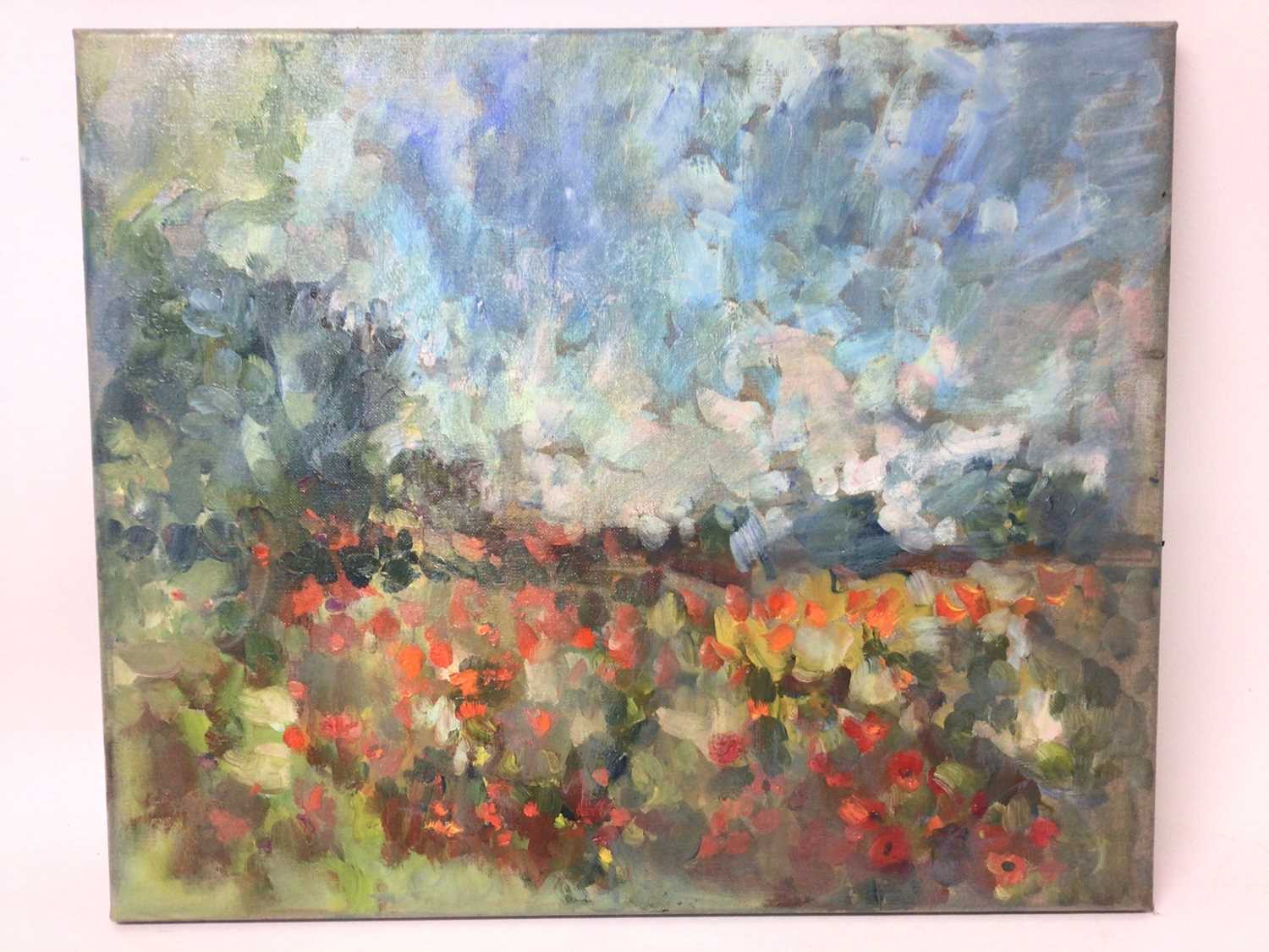 Lot 115 - Annelise Firth (b.1961) oil on canvas - Poppy Field, signed and dated 2021 verso, 50cm x 60cm, unframed
