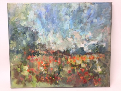 Lot 176 - Annelise Firth (b.1961) oil on canvas - Poppy Field, signed and dated 2021 verso, 50cm x 60cm, unframed