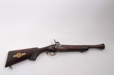 Lot 1089 - Indian percussion blunderbuss with 32cm flared barrel, walnut stock with steel and brass mounts 65 cm overall