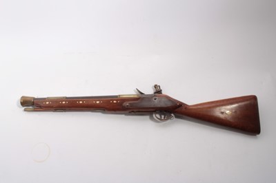 Lot 1093 - Decorative Scratch built wheel lock musket with inlaid stock and similar flintlock blunderbuss ( both non firing) (2)