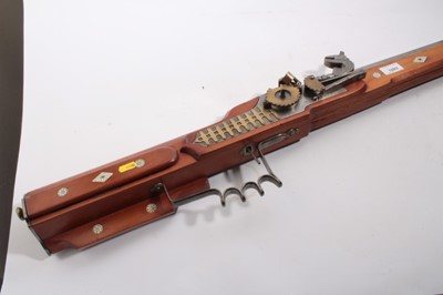 Lot 1093 - Decorative Scratch built wheel lock musket with inlaid stock and similar flintlock blunderbuss ( both non firing) (2)
