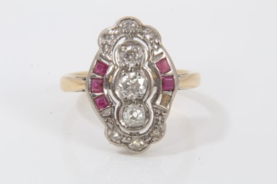 Lot 628 - Art Deco diamond and ruby cocktail ring