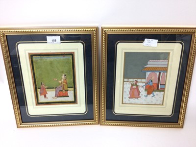Lot 158 - 19th century Indian miniature gouache on paper, depicting a noble and attendant, 17 x 13cm together with another Indian miniature, both framed