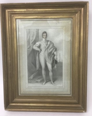 Lot 297 - I. S. Agar, early 19th century stipple engraving after Richard Cosway - a gentleman standing with a sword and feathered hat, in glazed gilt frame, 30cm x 21cm