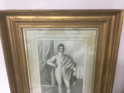 Lot 160 - I. S. Agar, early 19th century stipple engraving after Richard Cosway - a gentleman standing with a sword and feathered hat, in glazed gilt frame, 30cm x 21cm
