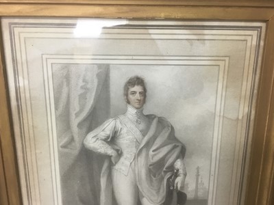 Lot 160 - I. S. Agar, early 19th century stipple engraving after Richard Cosway - a gentleman standing with a sword and feathered hat, in glazed gilt frame, 30cm x 21cm