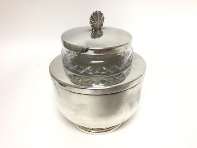 Lot 94 - Asprey silver plated caviar dish with removable cut glass bowl and plated lid and body, 14cm high overall
