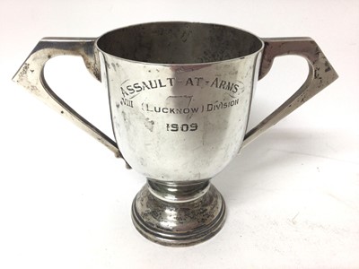 Lot 141 - Edwardian silver two handled trophy, engraved 'Assault At Arms,VIII Lucknow Division', (London 1908), 8.2ozs